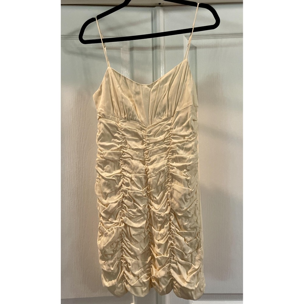 C/MEO COLLECTIVE Dress Womens 6 White Ruched Satin Sweetheart Mini Bodycon Slip